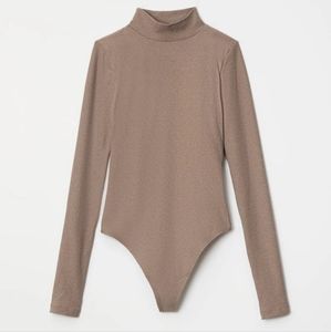 Girlfriend Collective Fog Heather Vivien Mock Neck Bodysuit